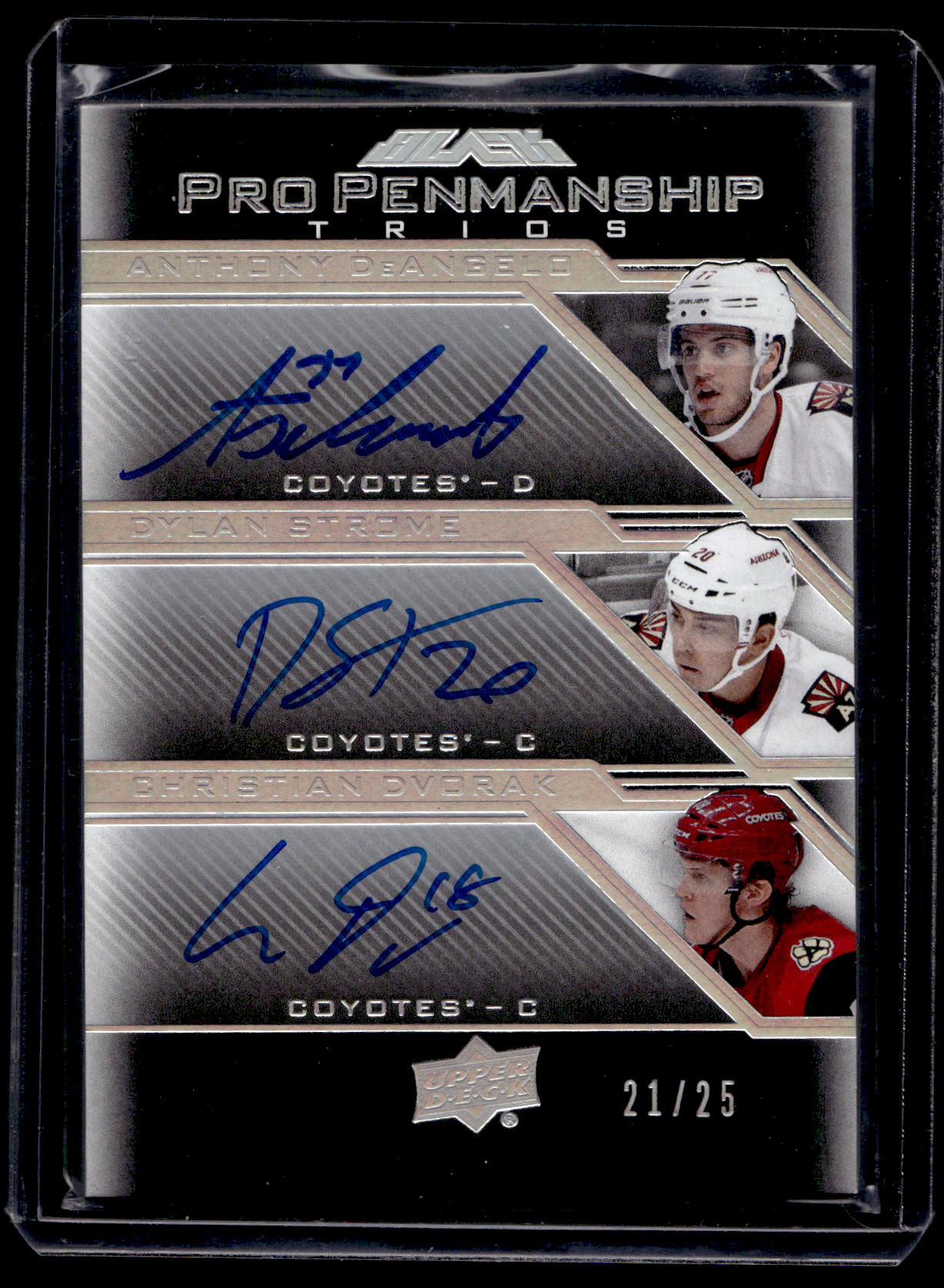 2016-17 UD Black - Pro Penmanship Trios - Anthony DeAngelo / Dylan Strome / Christian Dvorak #PEN3-AZC /25 RY