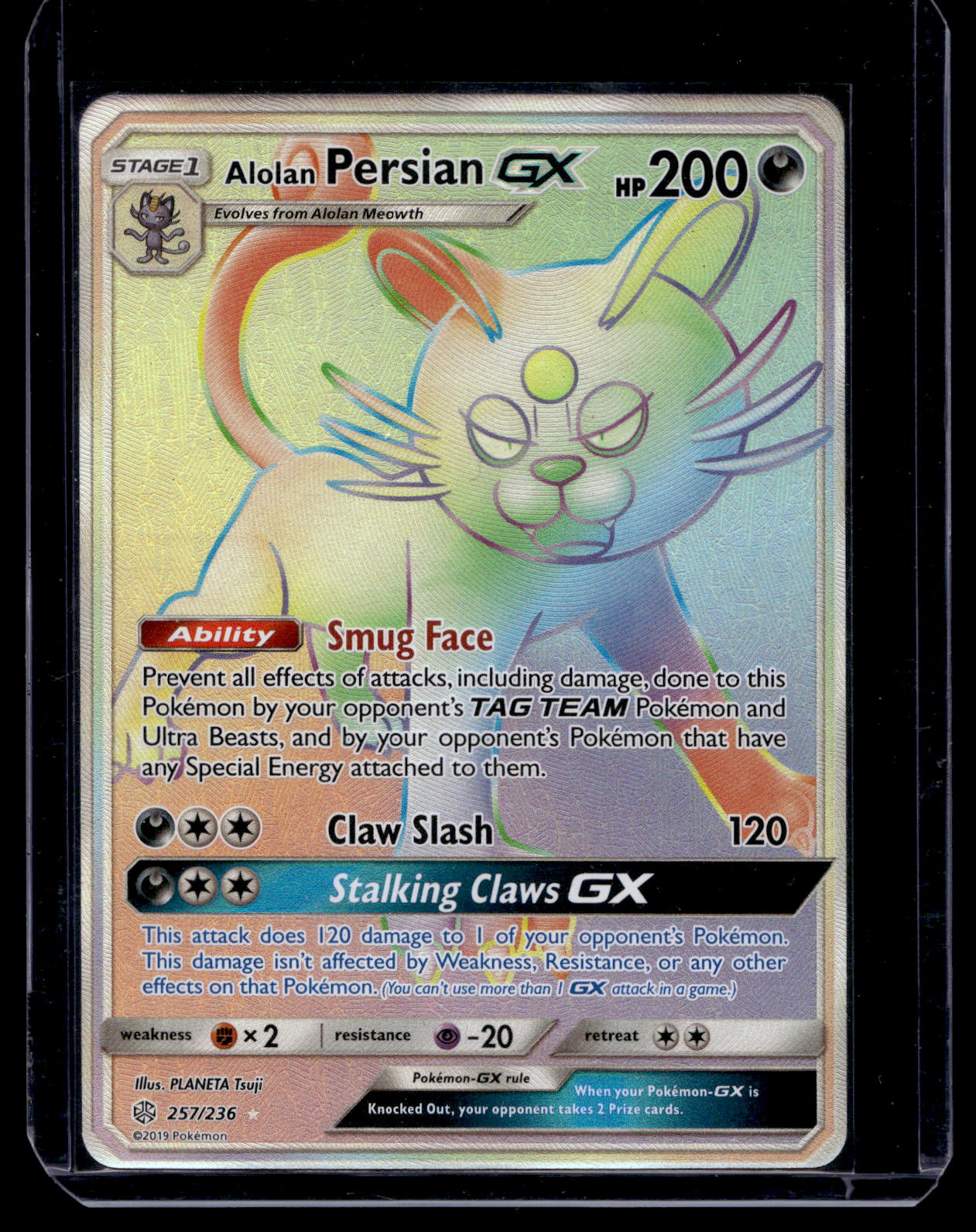 2019 Pokemon Sun & Moon - Cosmic Eclipse - Secret - Alolan Persian GX #257