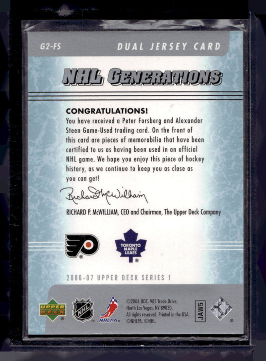 2006-07 Upper Deck - NHL Generations Dual Jersey - Peter Forsberg / Alexander Steen #G2-FS /100