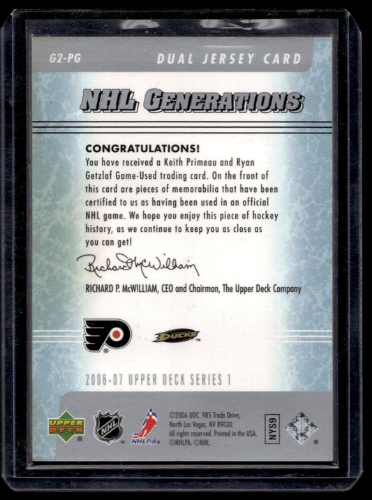 2006-07 Upper Deck - NHL Generations Dual Jersey - Keith Premeau / Ryan Getzlaf #G2-PG /100