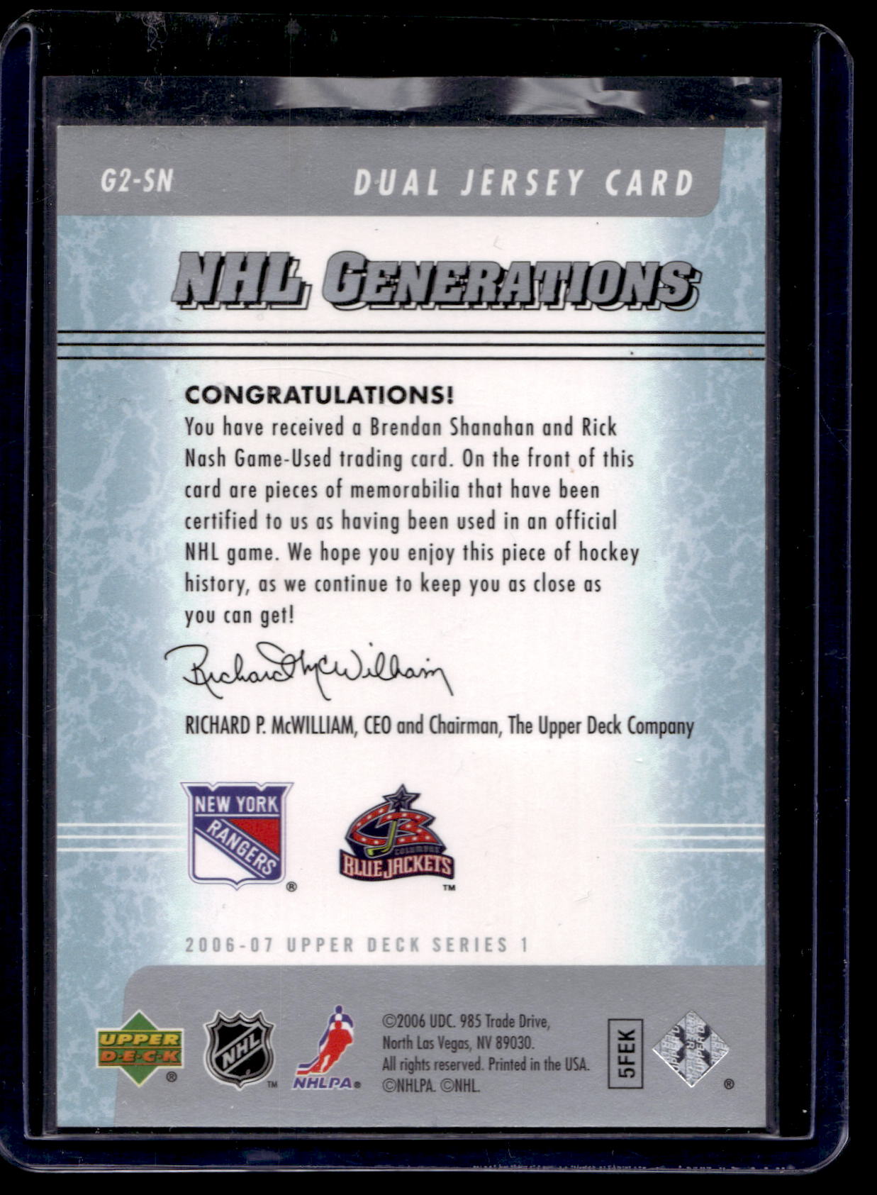 2006-07 Upper Deck - NHL Generations Dual Jersey - Brendan Shanahan / Rick Nash #G2-SN /100