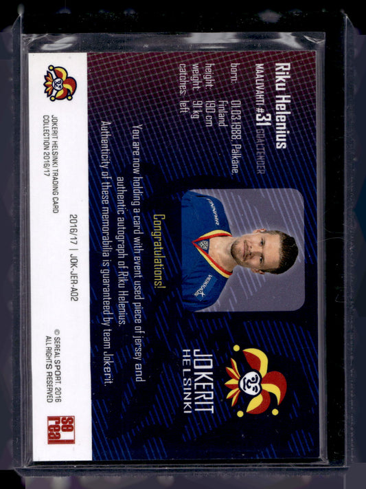 2016-17 Cereal Jokerit Authentic Jersey & Autograph - Riku Helenius #JOK-JER-A02 /50