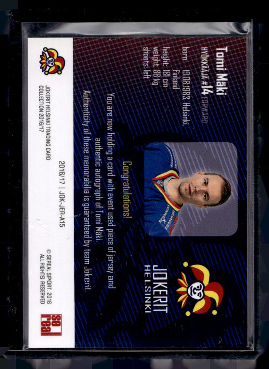 2016-17 Sereal Jokerit Authentic Jersey & Autograph - Tomi Mäki #JOK-JER-A15 /50