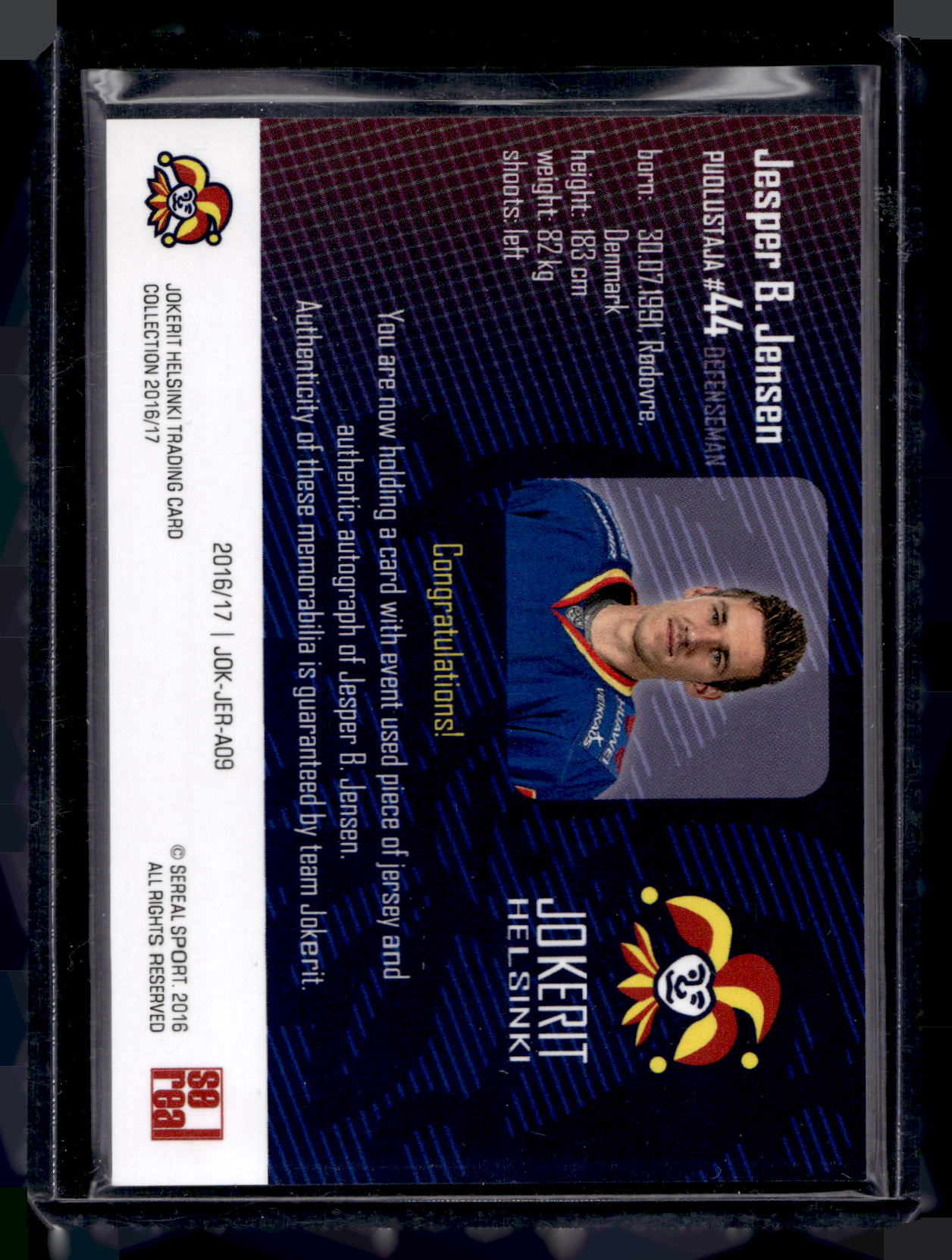 2016-17 Cereal Jokerit Authentic Jersey & Autograph - Jesper B. Jensen #JOK-JER-A09 /50