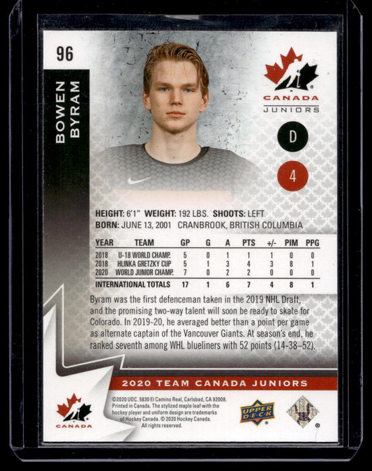 2020-21 Upper Deck Team Canada Juniors - Midnight - 2018 Draft Class - Bowen Byram #96 /25 RY