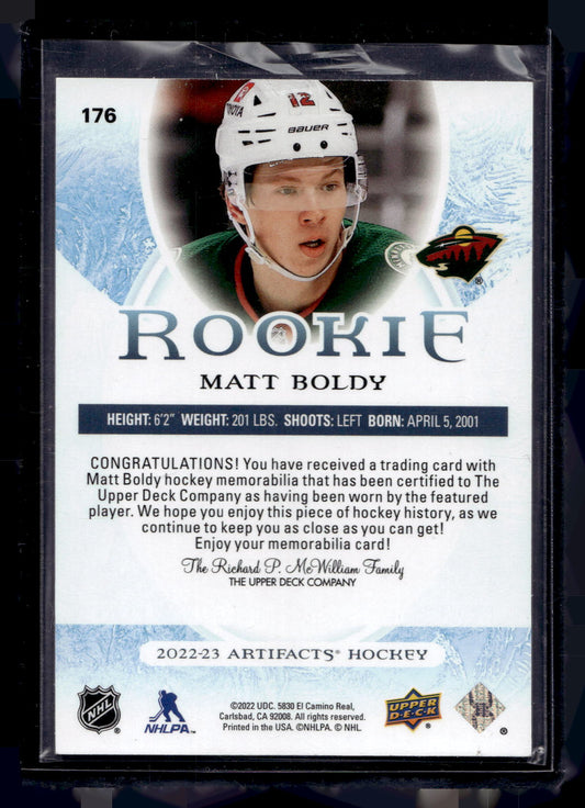 2022-23 Upper Deck Artifacts - Horizontal Material Relics - Rookies - Matt Boldy #176 /399 RC