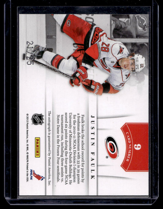 2011-12 Panini Playoff Contenders - NHL Ink - Gold - Justin Faulk #9 /25 RY