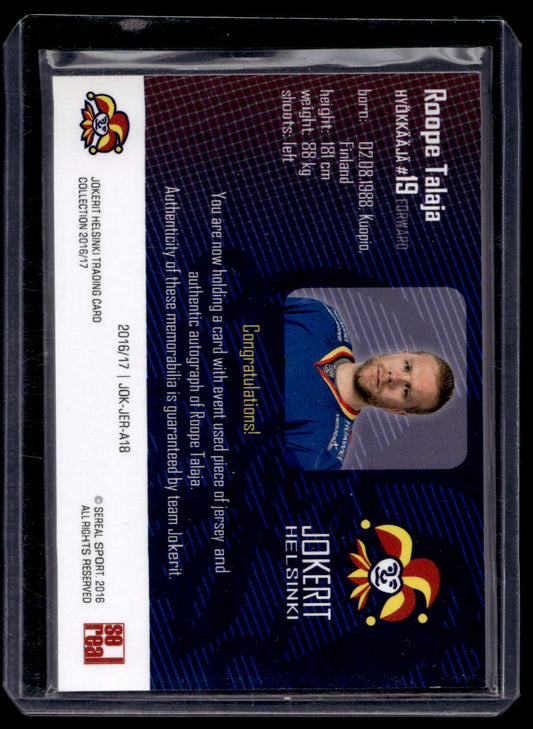 2016-17 Sereal Jokerit Authentic Jersey & Autograph - Roope Talaja #JOK-JER-A18 /50