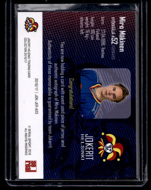 2016-17 Sereal Jokerit Authentic Jersey & Autograph - Miro Mäkinen #JOK-JER-A23 /50