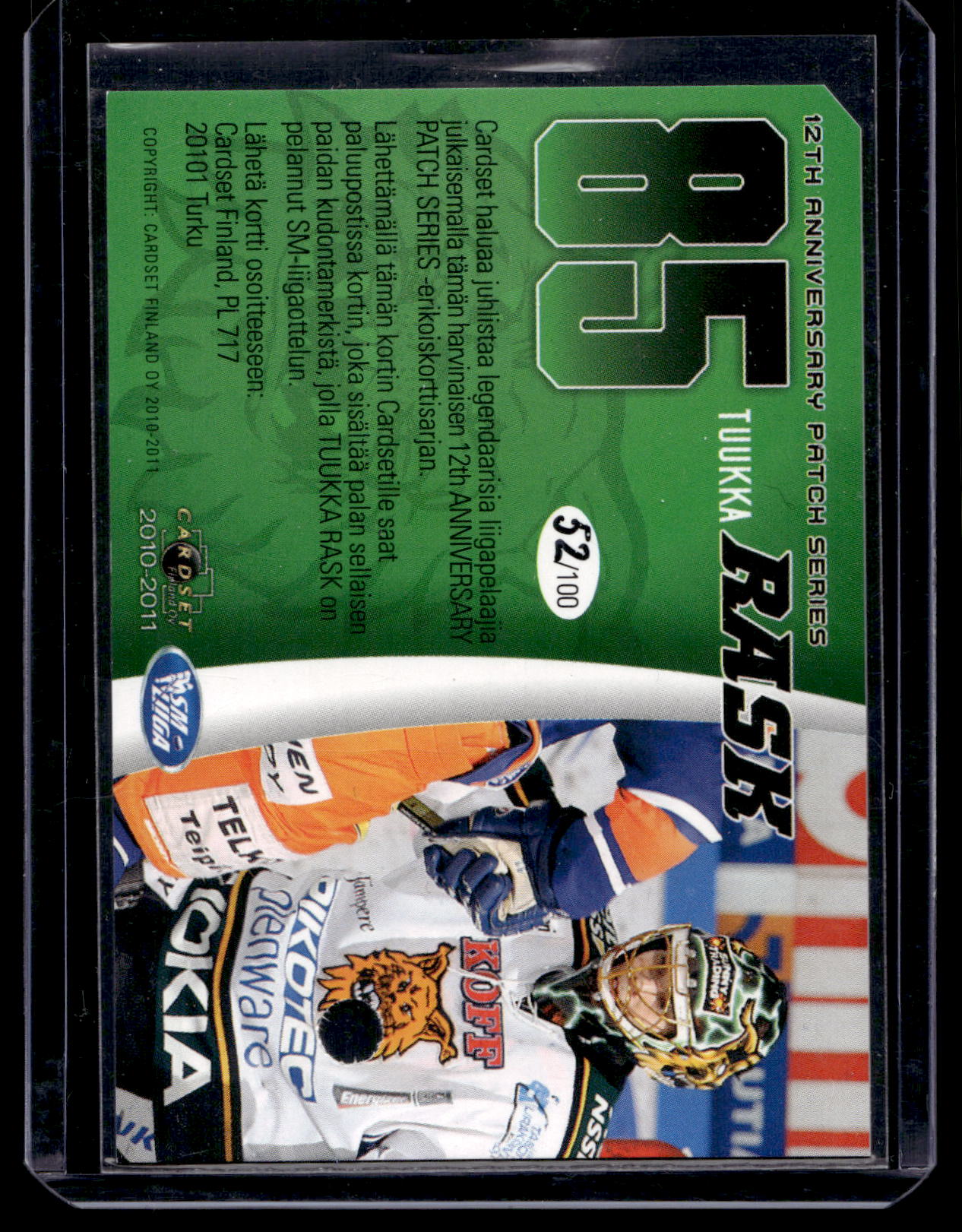 2010-11 Cardset Finland - 12th Anniversary Patch - Tuukka Rask /100