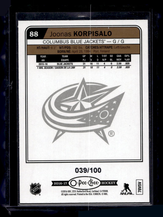 2016-17 O-Pee-Chee - Black Rainbow Foil - Joonas Korpisalo #88 /100