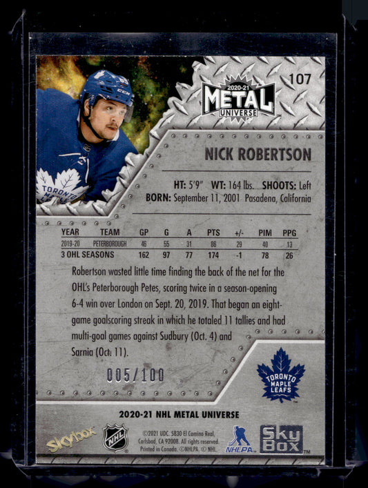 2020-21 Skybox Metal Universe - Precious Metal Gems Green -  Rookies - Nick Robertson #107 /10 RC