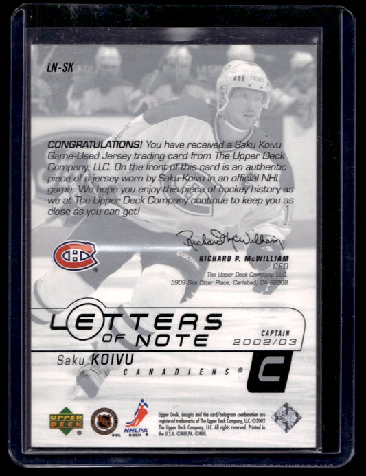 2002-03 Upper Deck - Letters of Note - Saku Koivu #LN-SK