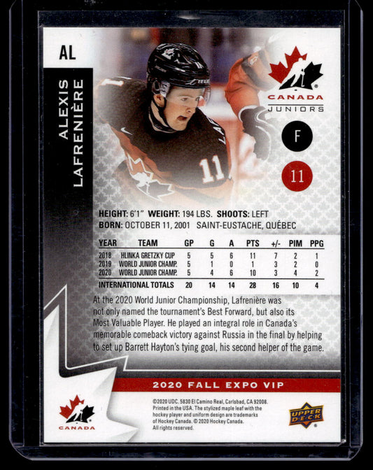 2020-21 Upper Deck Fall Expo VIP - Team Canada Juniors - Alexis Lafrenière #AL /300 RY