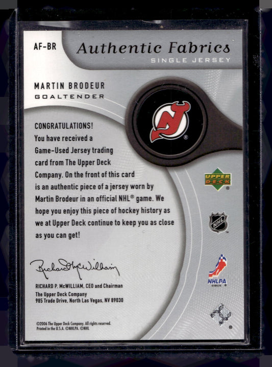 2005-06 Upper Deck SP Game Used Edition - Authentic Fabrics - Martin Brodeur #AF-BR
