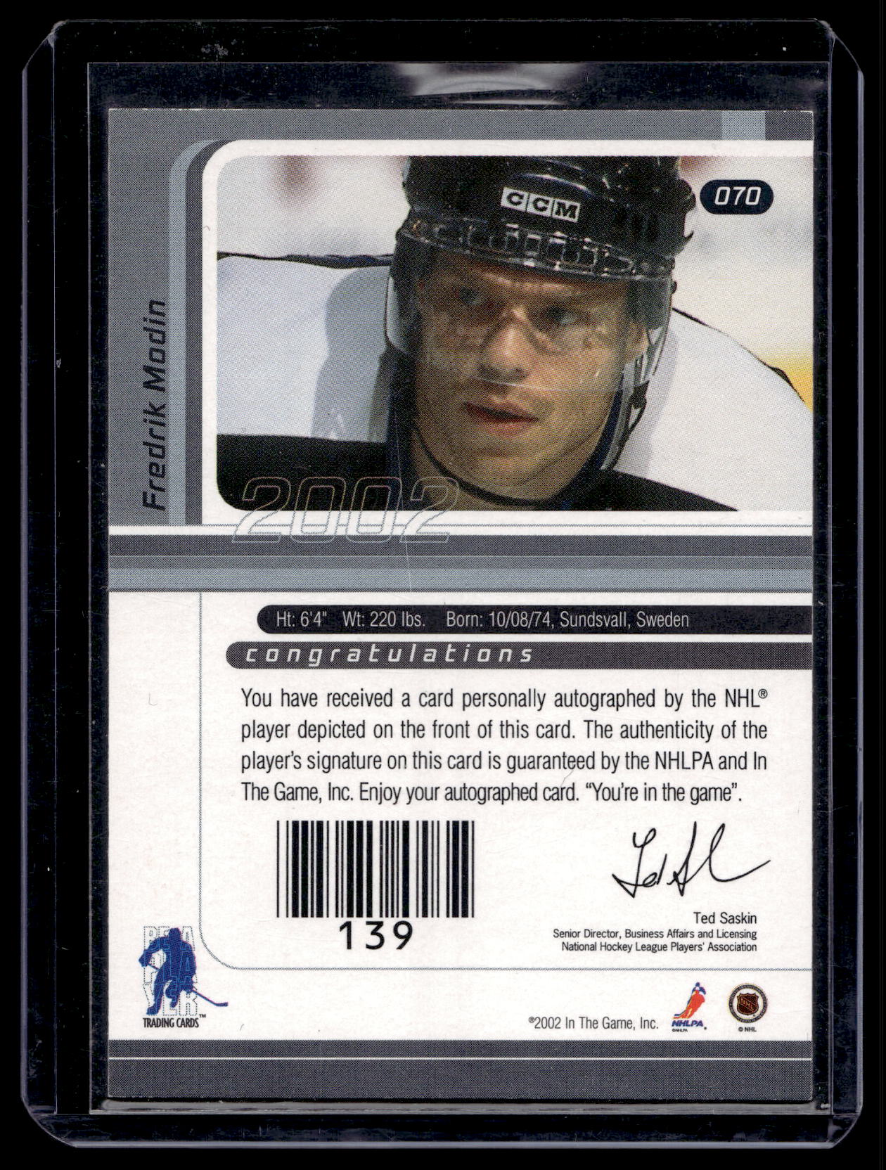 2002-03 In the Game Be A Player Signature Series - Autographs Buybacks 2001 - Fredrik Modin #70
