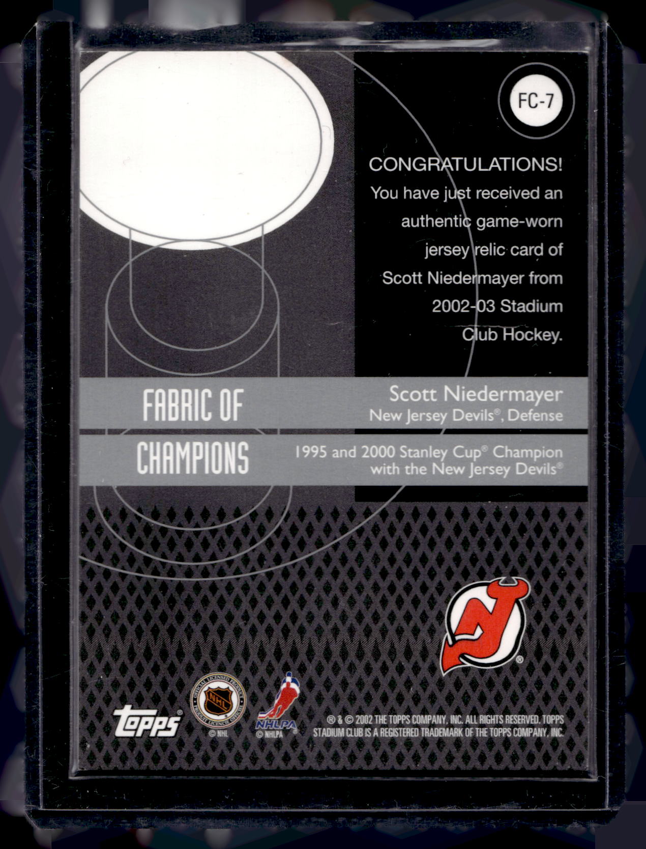 2002-03 Topps Stadium Club - Fabric of Champions - Scott Niedermayer #FC-7