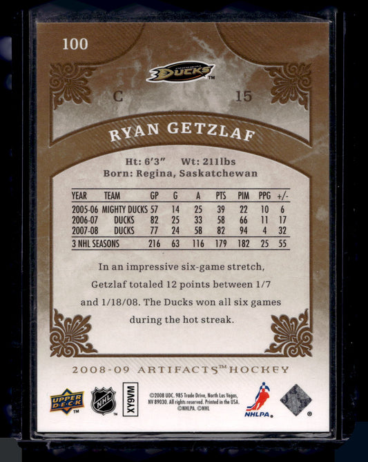 2008-09 Upper Deck Artifacts - Gold - Ryan Getzlaf #100 /75