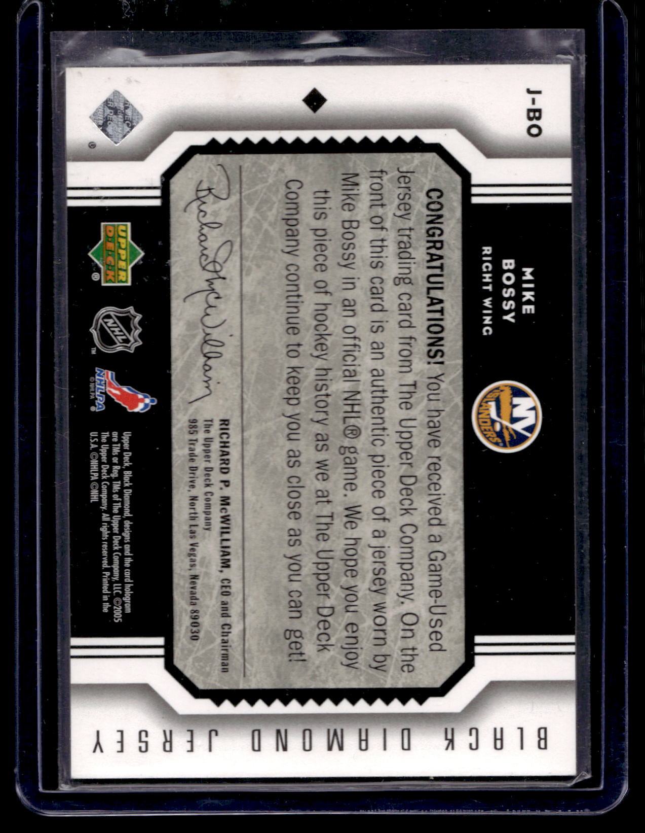 2005-06 Upper Deck Black Diamond - Jersey - Mike Bossy #J-BO