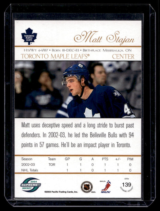 2003-04 Pacific Supreme - Rookie Autographs - Matt Stajan #139 /375 RC