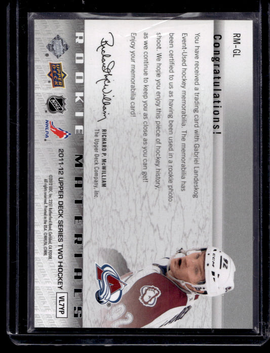 2011-12 Upper Deck - Rookie Materials - Gabriel Landeskog #RM-GL