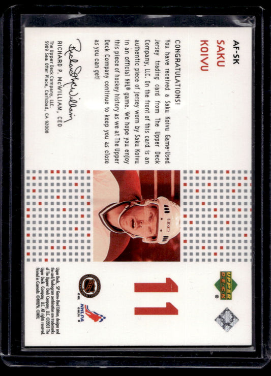 2002-03 Upper Deck SP Game Used - Authentic Fabrics - Rainbow - Saku Koivu #AF-SK /10