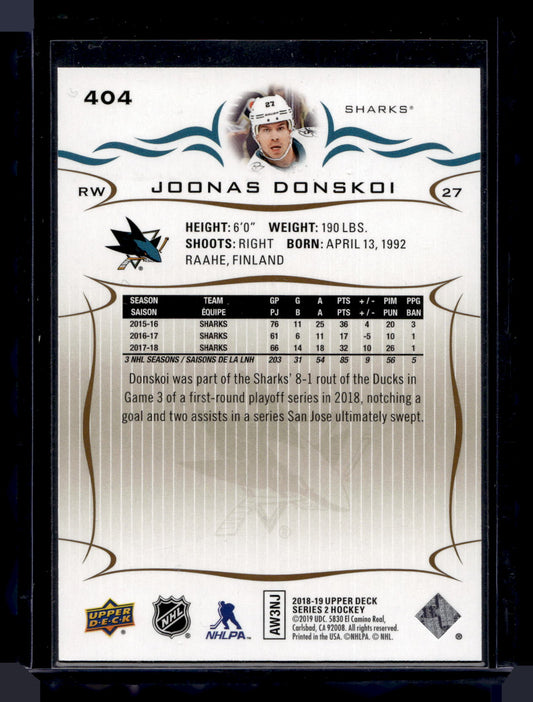 2018-19 Upper Deck - High Gloss - Joonas Donskoi #404 /10