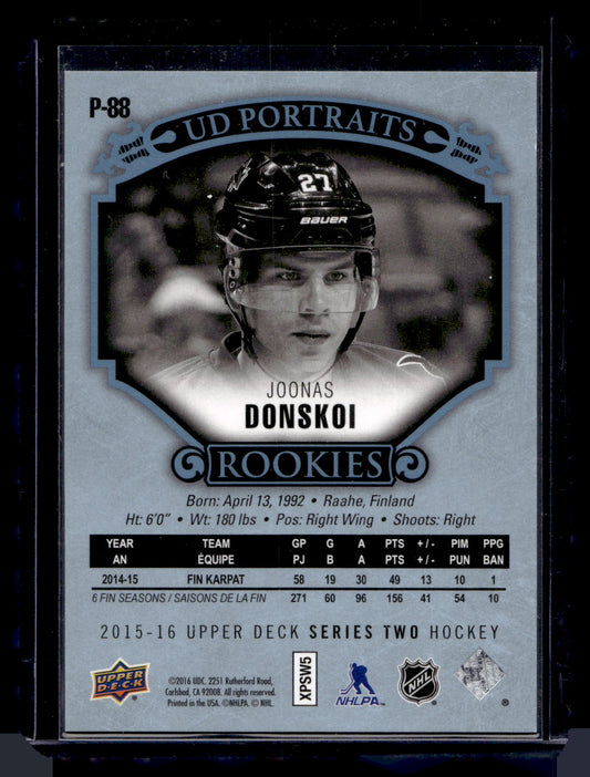2015-16 Upper Deck - UD Portraits - Platinum Blue Foil - Joonas Donskoi #P-88 /25 RY
