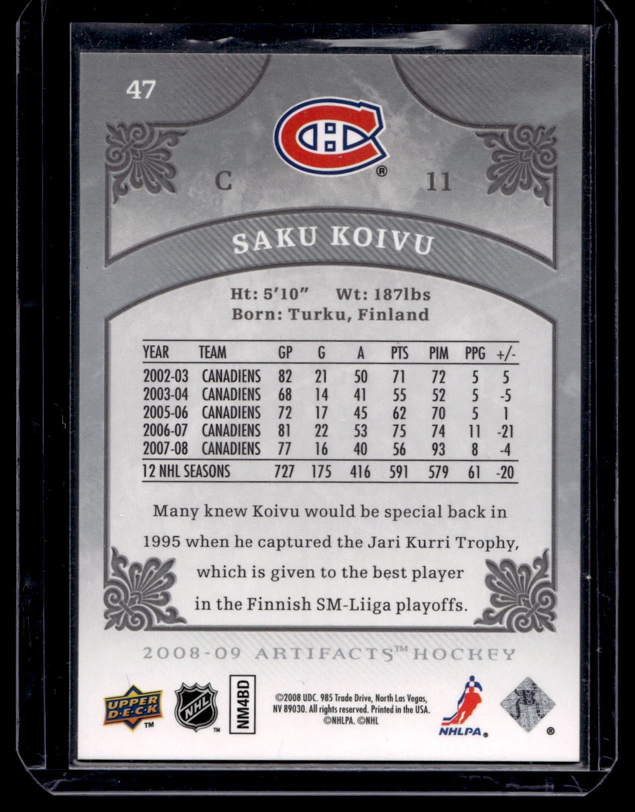 2008-09 Upper Deck Artifacts - Silver Spectrum - Saku Koivu #47 /10