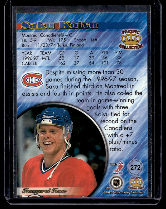 1997-98 Pacific Crown Collection - Ice Blue - Saku Koivu #272 PR67