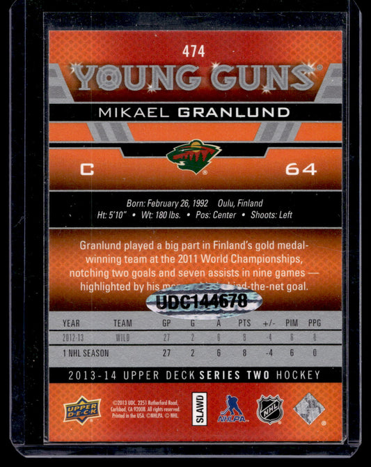 2015-16 Upper Deck Buybacks Autographs '13-14 Mikael Granlund Young Guns #474 Jersey numbered 64/64