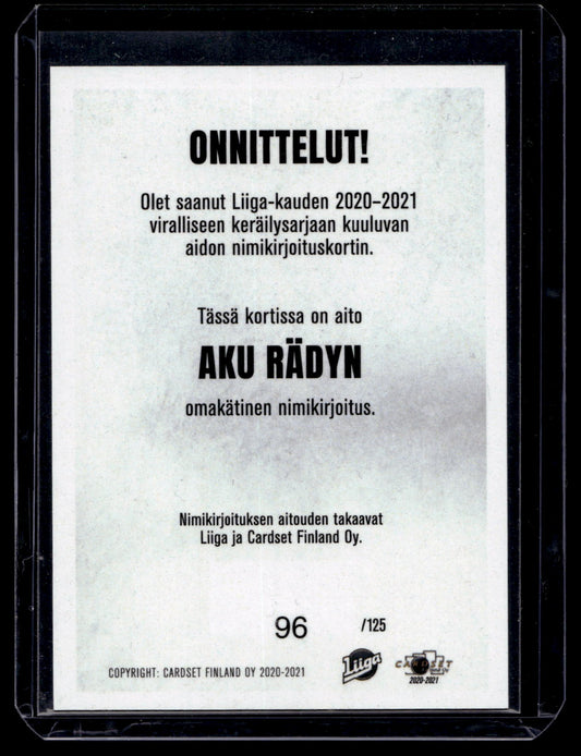 2020-21 Cardset Signature - Aku Raty /125
