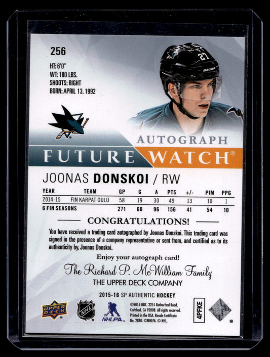2015-16 Upper Deck SP Authentic - Future Watch Autographs - Joonas Donskoi #256 /999