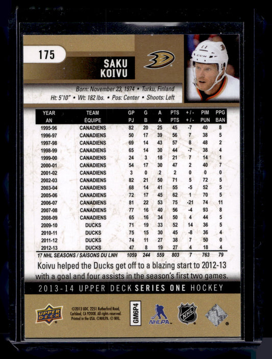 2013-14 Upper Deck - UD Exclusives - Saku Koivu #175 /100
