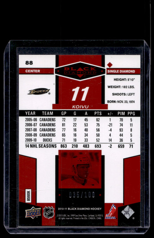 2010-11 Upper Deck Black Diamond - Ruby - Saku Koivu #88 /100