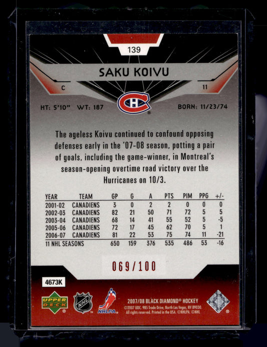 2007-08 Upper Deck Black Diamond - Ruby - Saku Koivu #139 /100