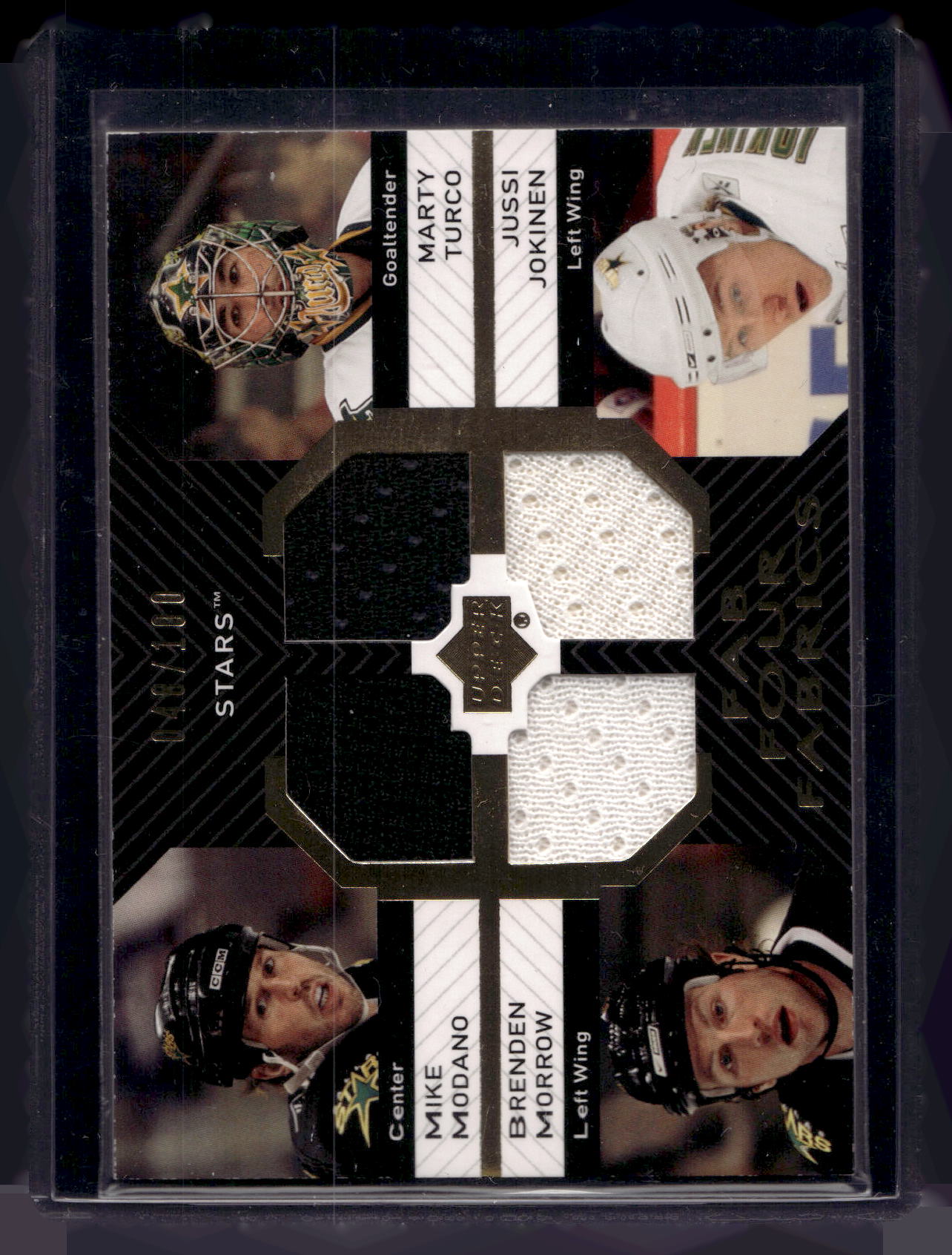2007-08 Upper Deck - Fab Four Fabrics - Mike Modano / Marty Turco / Brenden Morrow / Jussi Jokinen #FF-MTMJ /100