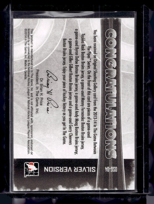 2013-14 Between the Pipes Original Shooting Gallery Jerseys Silver - Tuukka Rask / Manny Fernandez / Byron Dafoe / Andy Moog / Gilles Gilbert / Gerry Cheevers #=SG04 PR9