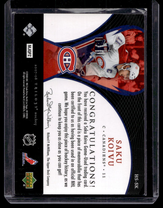 2007-08 Upper Deck Trilogy - Honorary Swatches - Saku Koivu #HS-SK