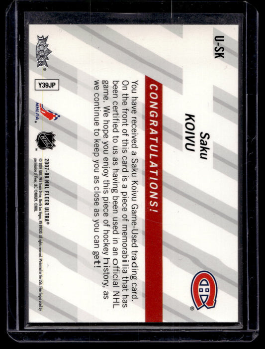2007-08 Fleer Ultra - Ultra Uniformity - Saku Koivu #U-SK