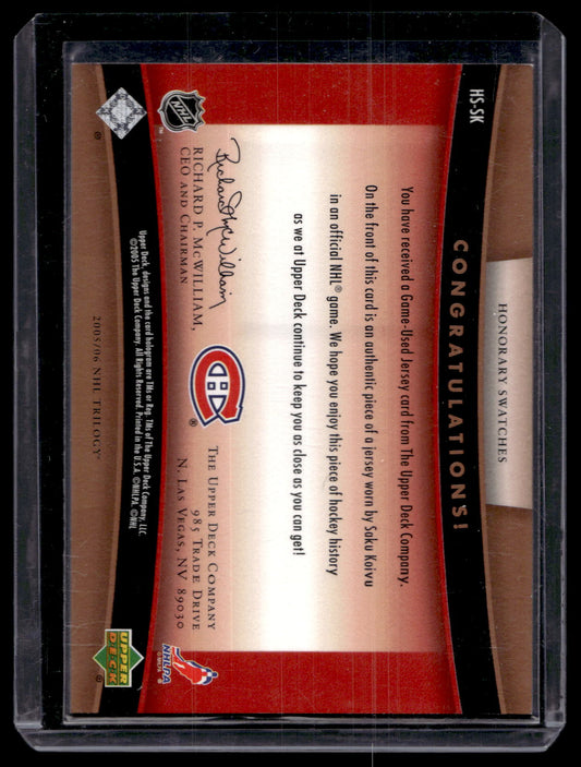 2005-06 Upper Deck Trilogy - Honorary Swatches - Saku Koivu #HS-SK