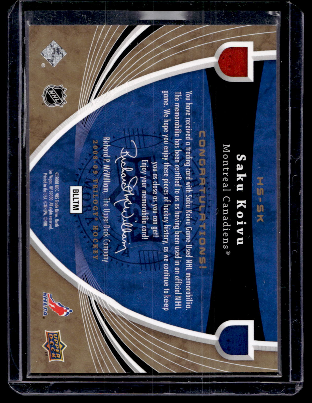 2008-09 Upper Deck Trilogy - Honorary Swatches - Saku Koivu #HS-SK
