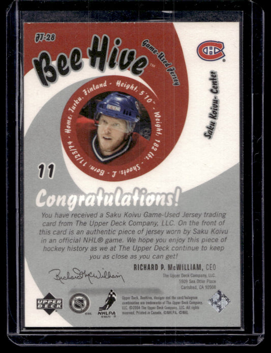 2003-04 Upper Deck Bee Hive - Game-Used Jersey - Saku Koivu #JT-28