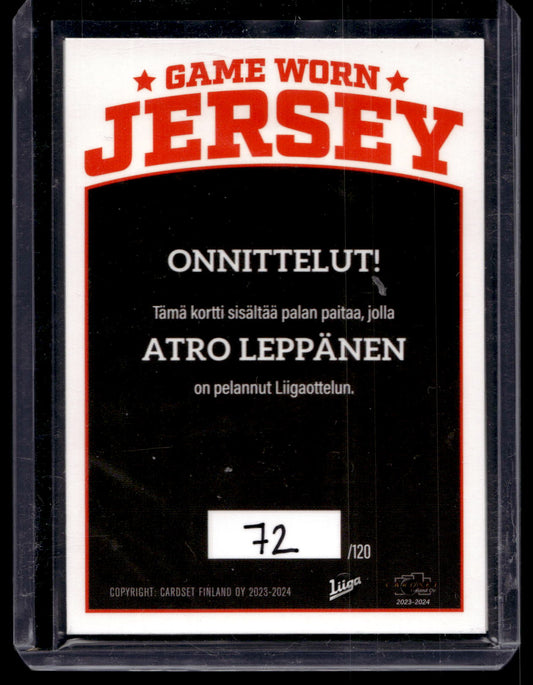 2023-24 Cardset - Game Worn Jersey - Arto Leppänen /128