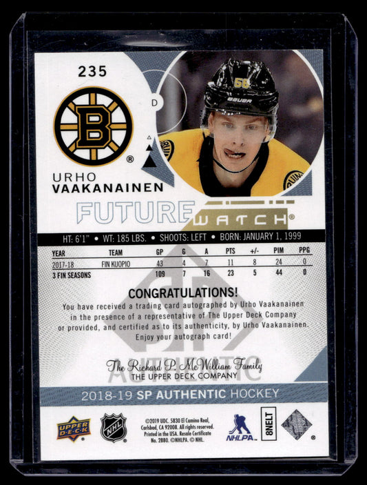 2018-19 Upper Deck SP Authentic Future Watch - Urho Vaakanainen #235 /999 RC