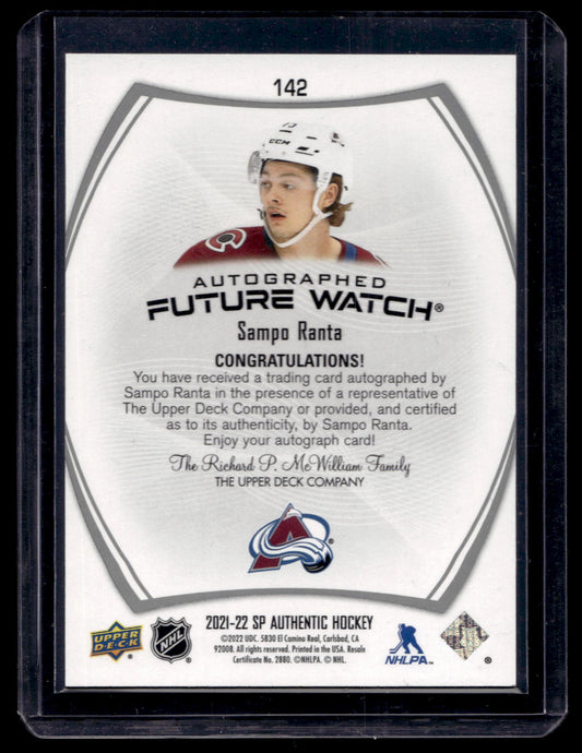 2021-22 Upper Deck SP Authentic Future Watch - Sampo Ranta #142 /999 RC
