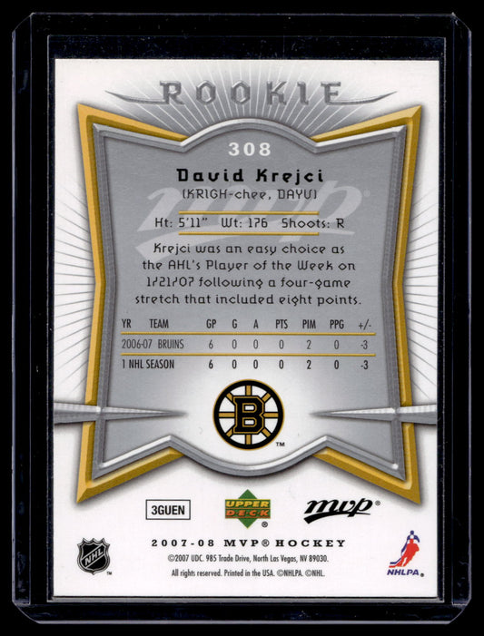 2007-08 Upper Deck MVP - Rookie - David Krejci #308 RC