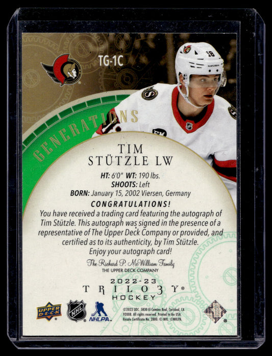 2022-23 Upper Deck Trilogy - Generations - Autographs - Tim Stutzle #TG-1C /25