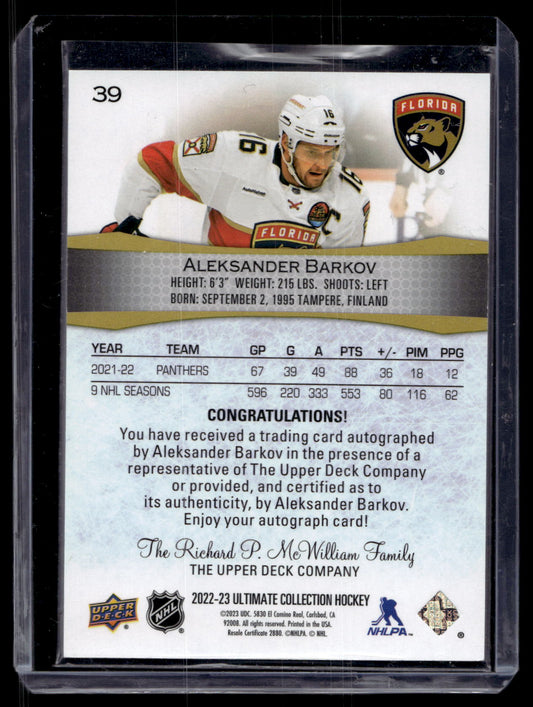 2022-23 Upper Deck Ultimate Collection - Autographs - Aleksander Barkov #39