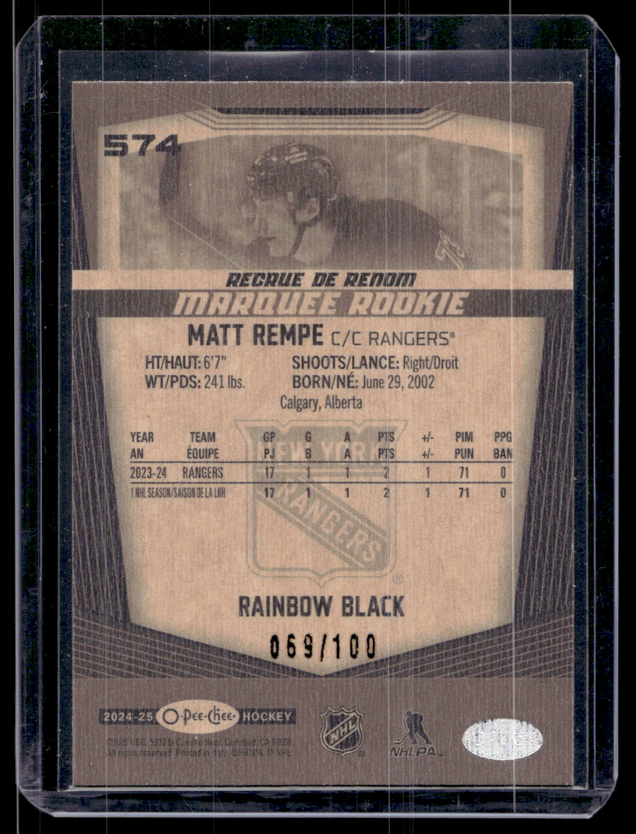 2024-25 O-Pee-Chee - Black Rainbow - Marquee Rookies - Matt Rempe #550 /100 RC